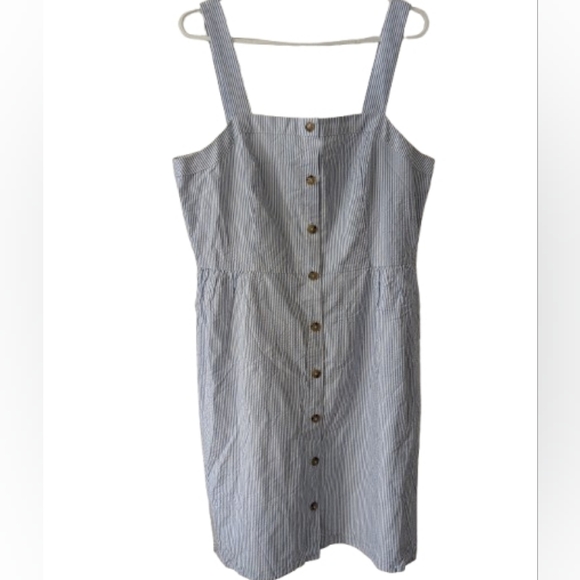 2 For $20 - J. Crew Blue & White Pinstripe Cotton Button Down Dress Size 12 - Picture 2 of 8